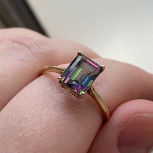 Dainty Gold Mystic Topaz Ring Size 9